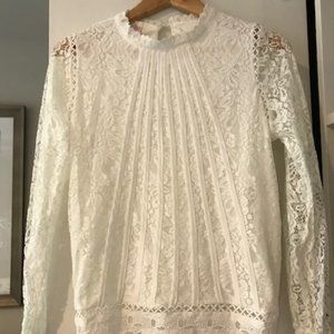 Trendy white lace sheer blouse
